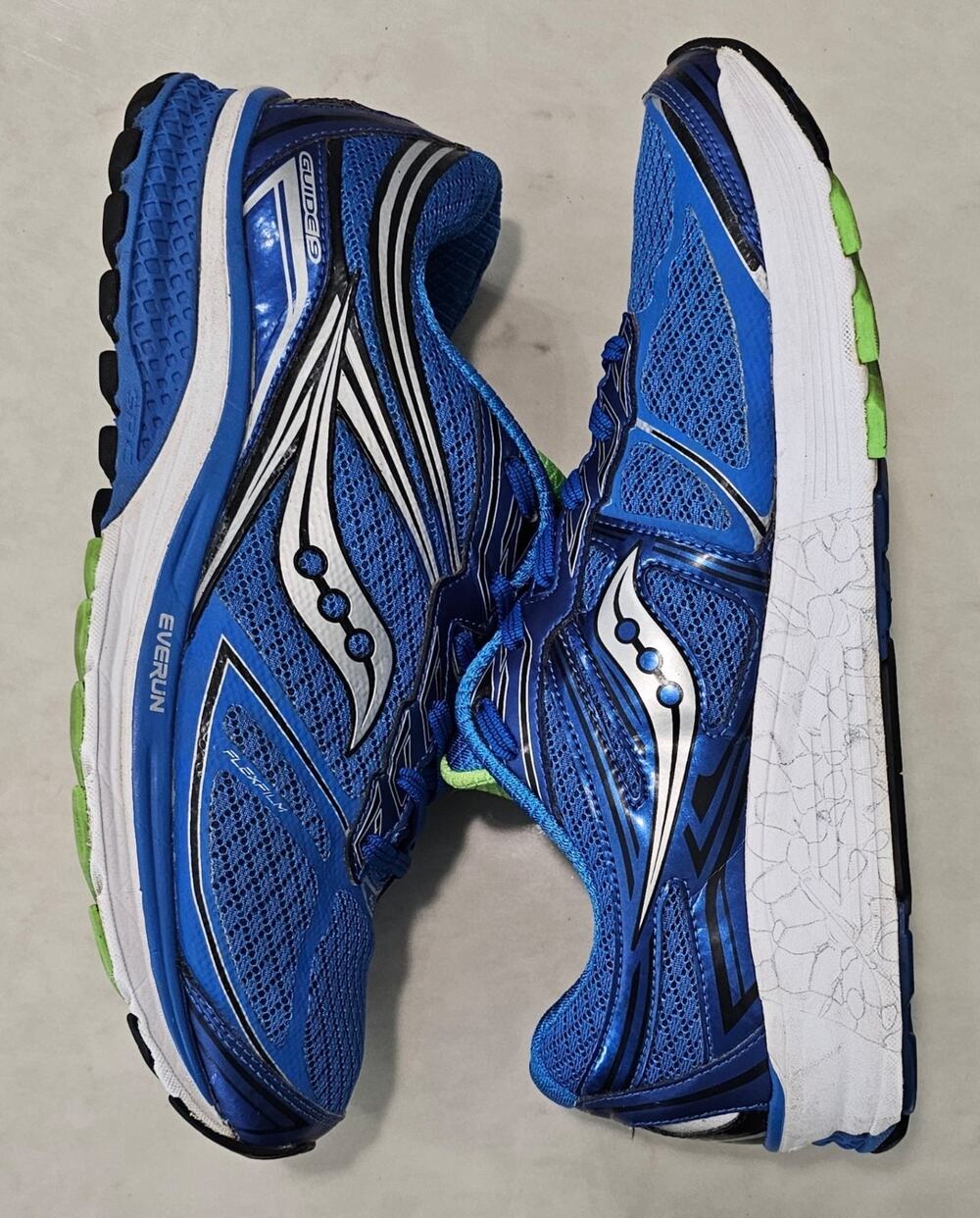 Saucony Guide 9 Mens Size 10 Wide 2E Blue Green Running Shoes EverRun